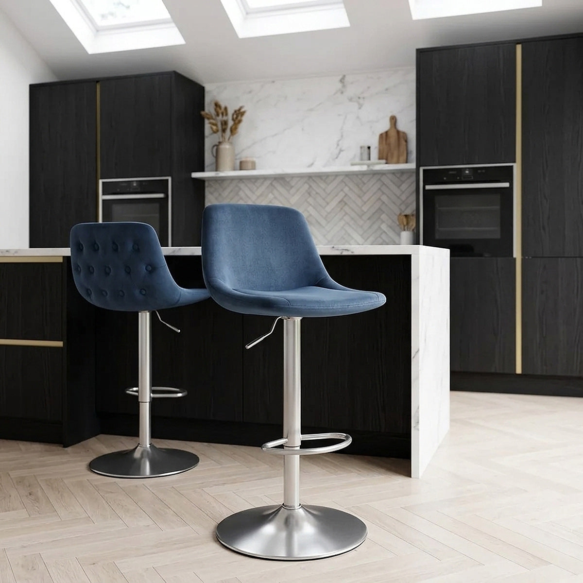 Scoop Brushed Stool Blue Velvet