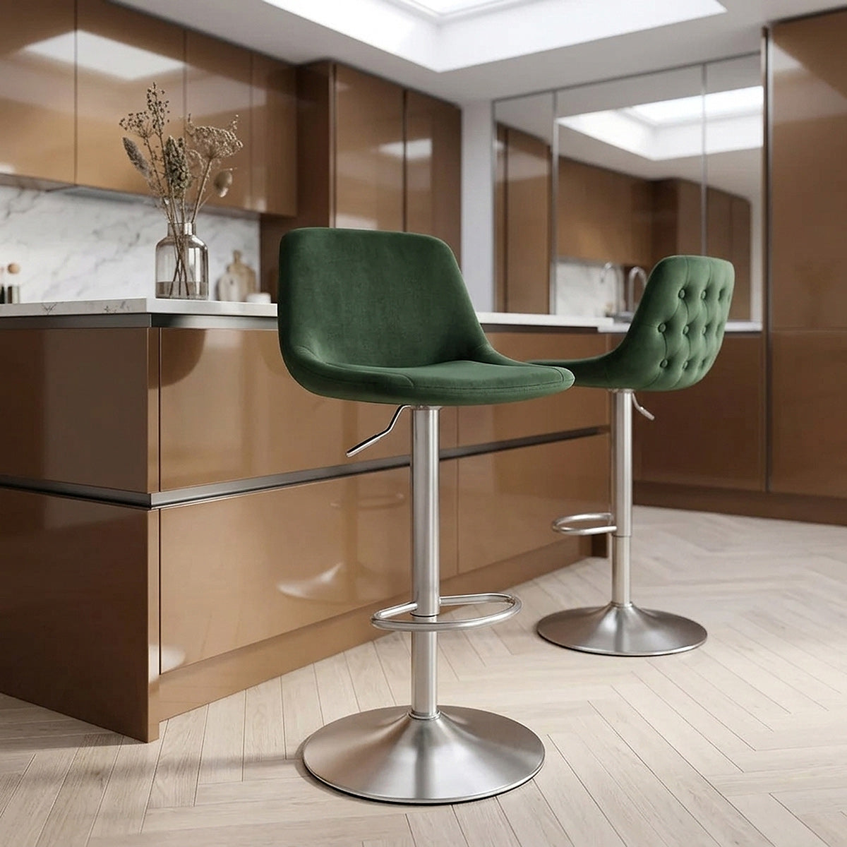 Scoop Brushed Stool Green Velvet