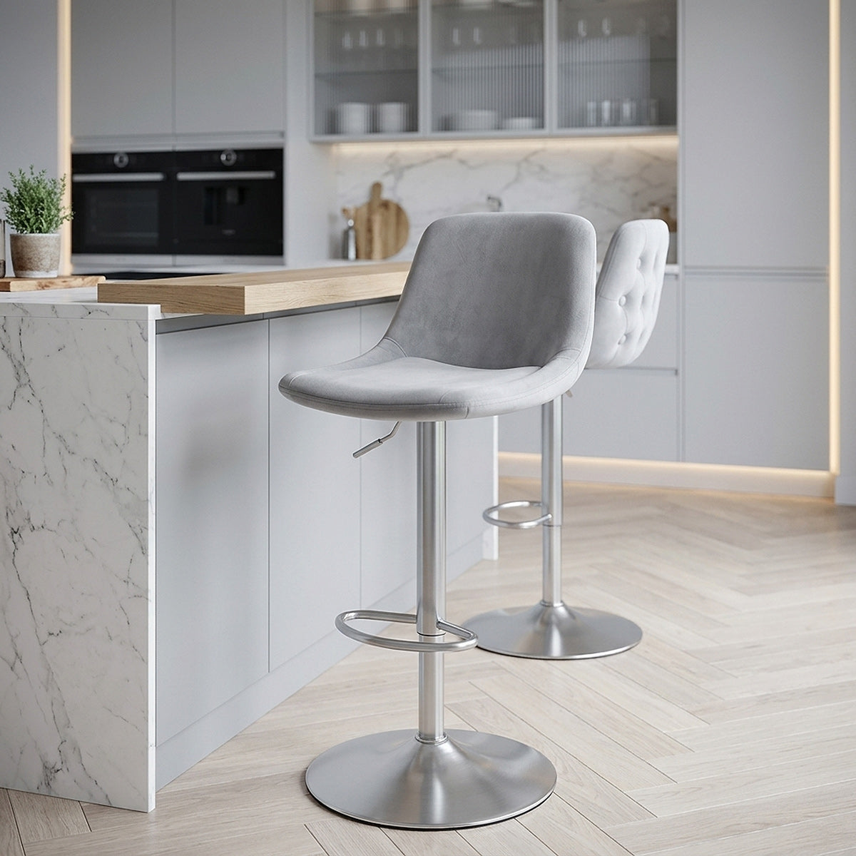 Scoop Brushed Stool Grey Velvet