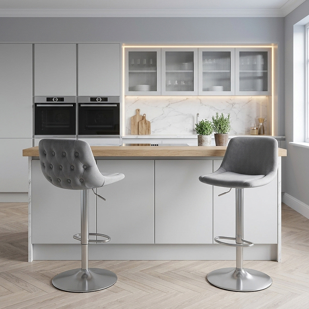Scoop Brushed Stool Grey Velvet