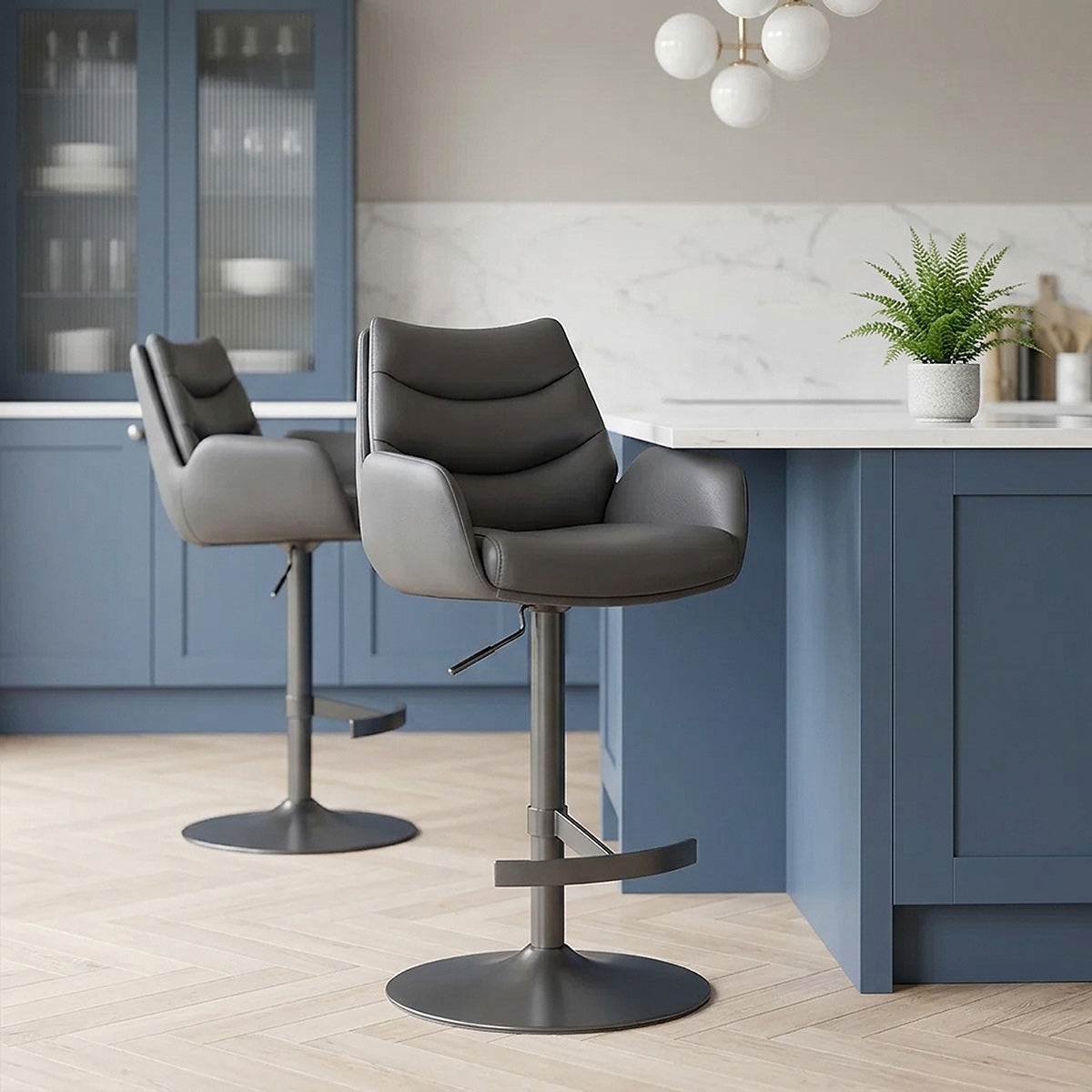 Seville Real Leather Graphite Stool Dark Grey