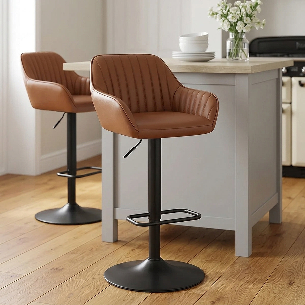 Sol Real Leather Bar Stool Brown