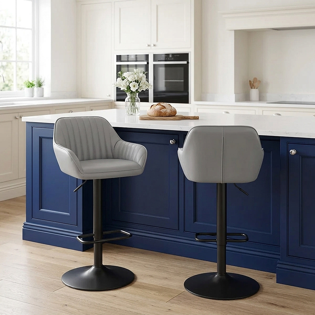 Sol Real Leather Bar Stool Grey