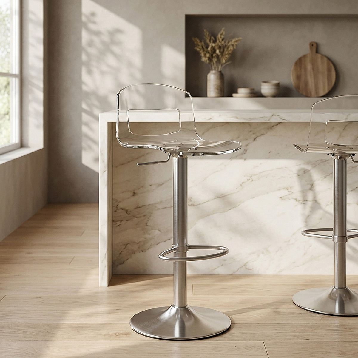 Stardust Brushed Steel Stool Clear