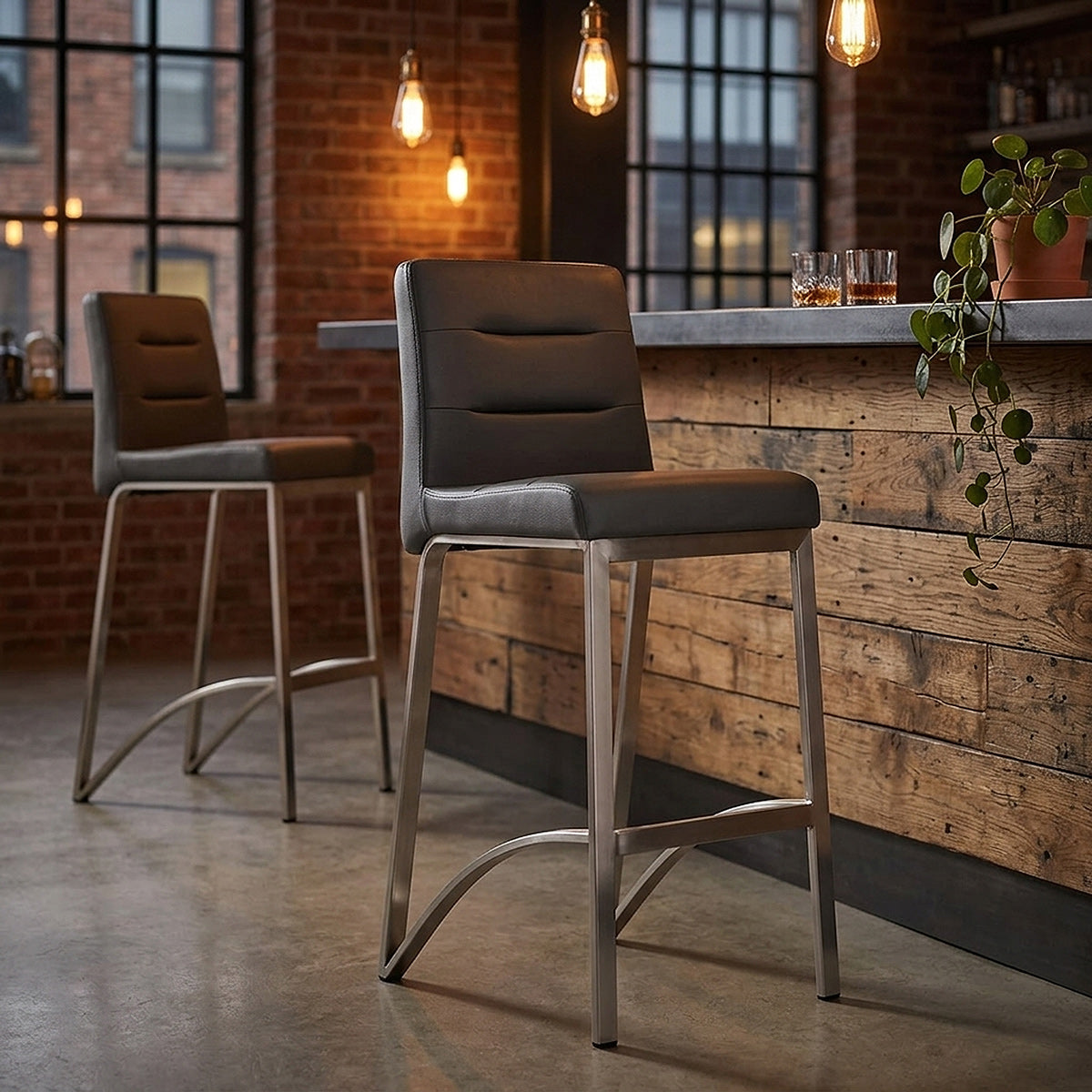 Stella Brushed Steel Stool Grey