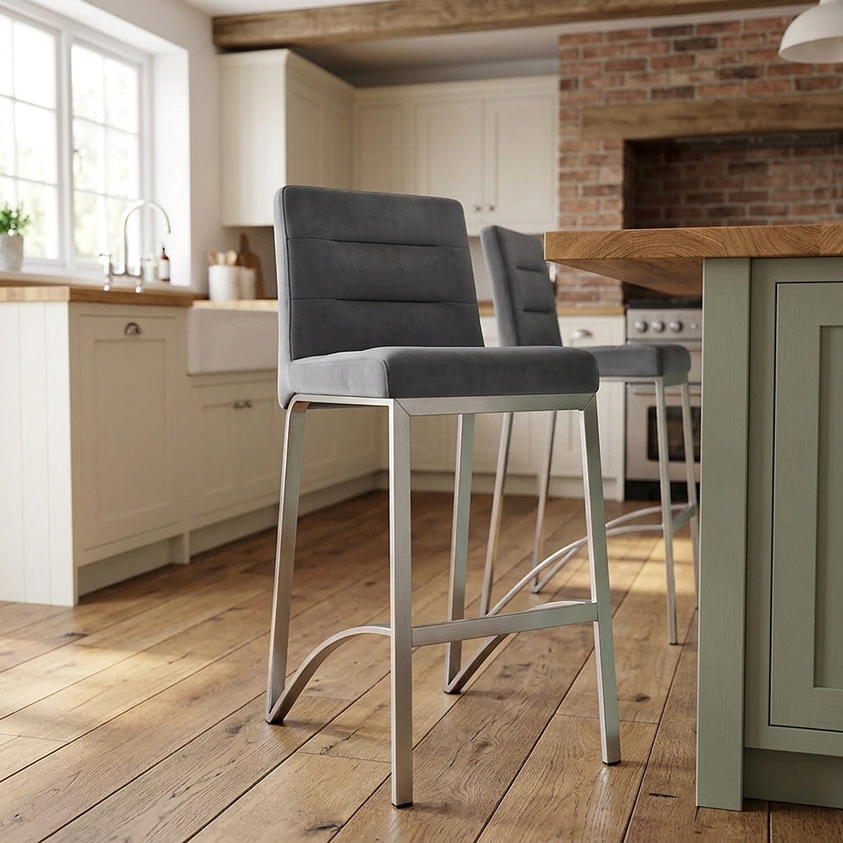 Stella Brushed Stool Charcoal Velvet
