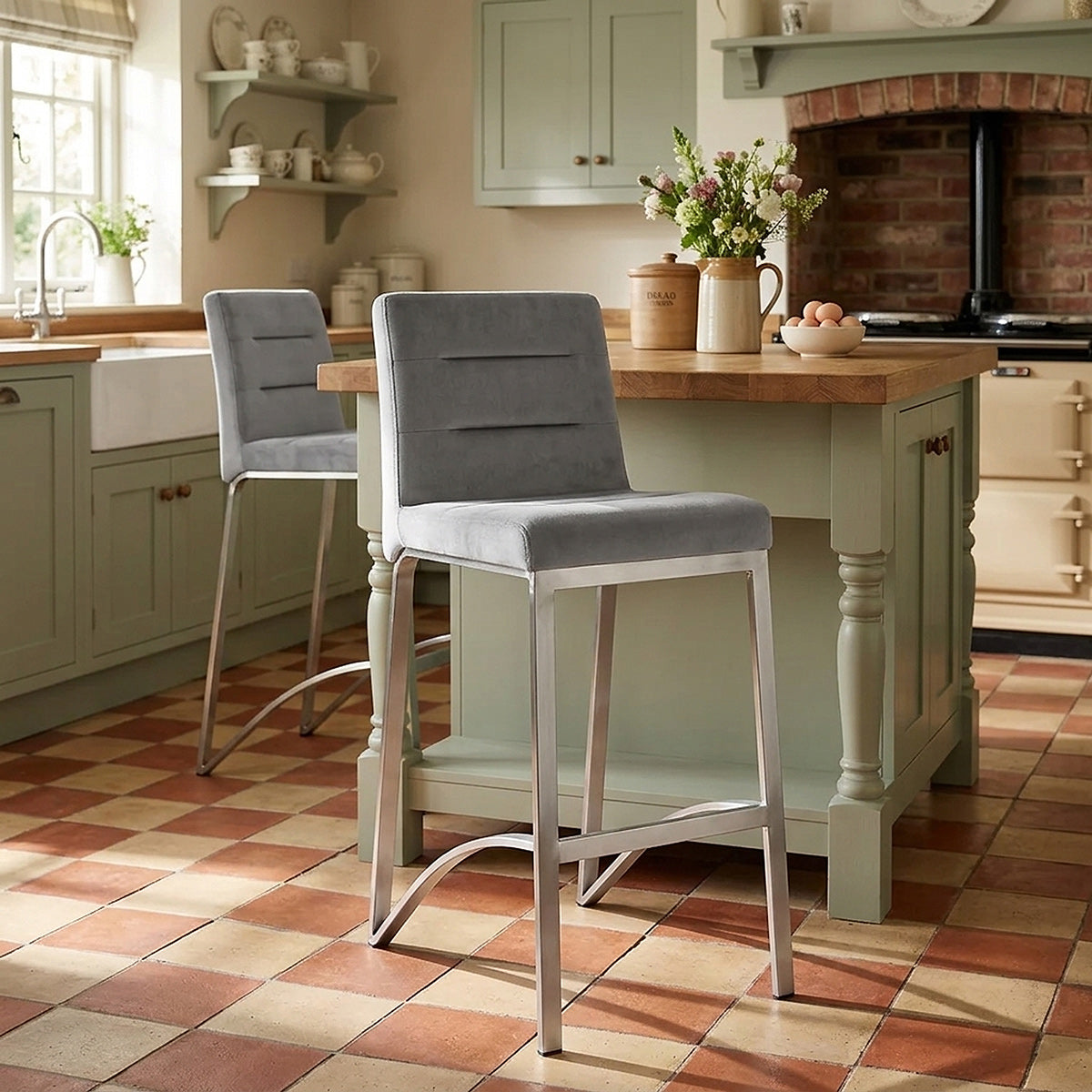 Stella Brushed Stool Grey Velvet