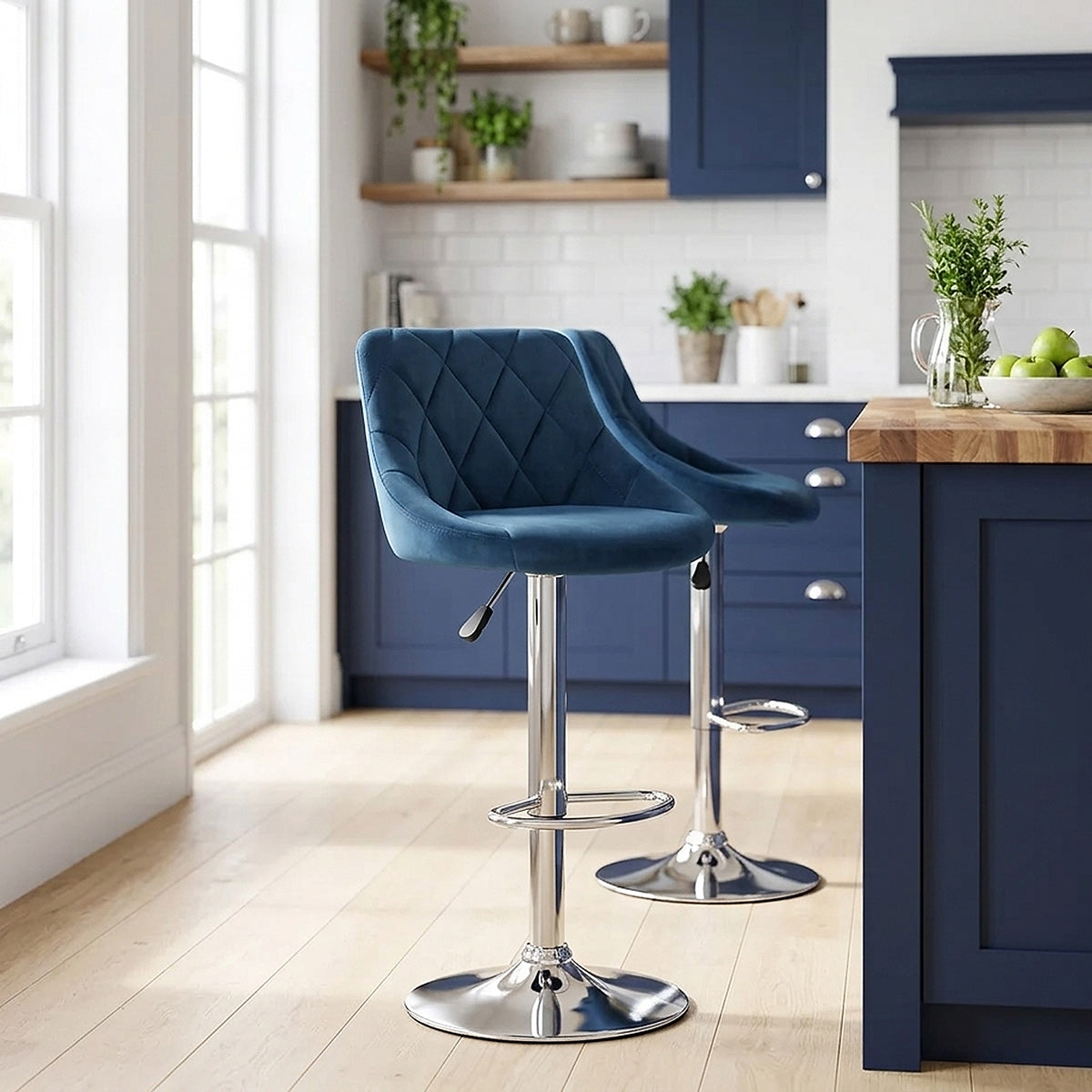 Stitch Bar Stool Blue Velvet