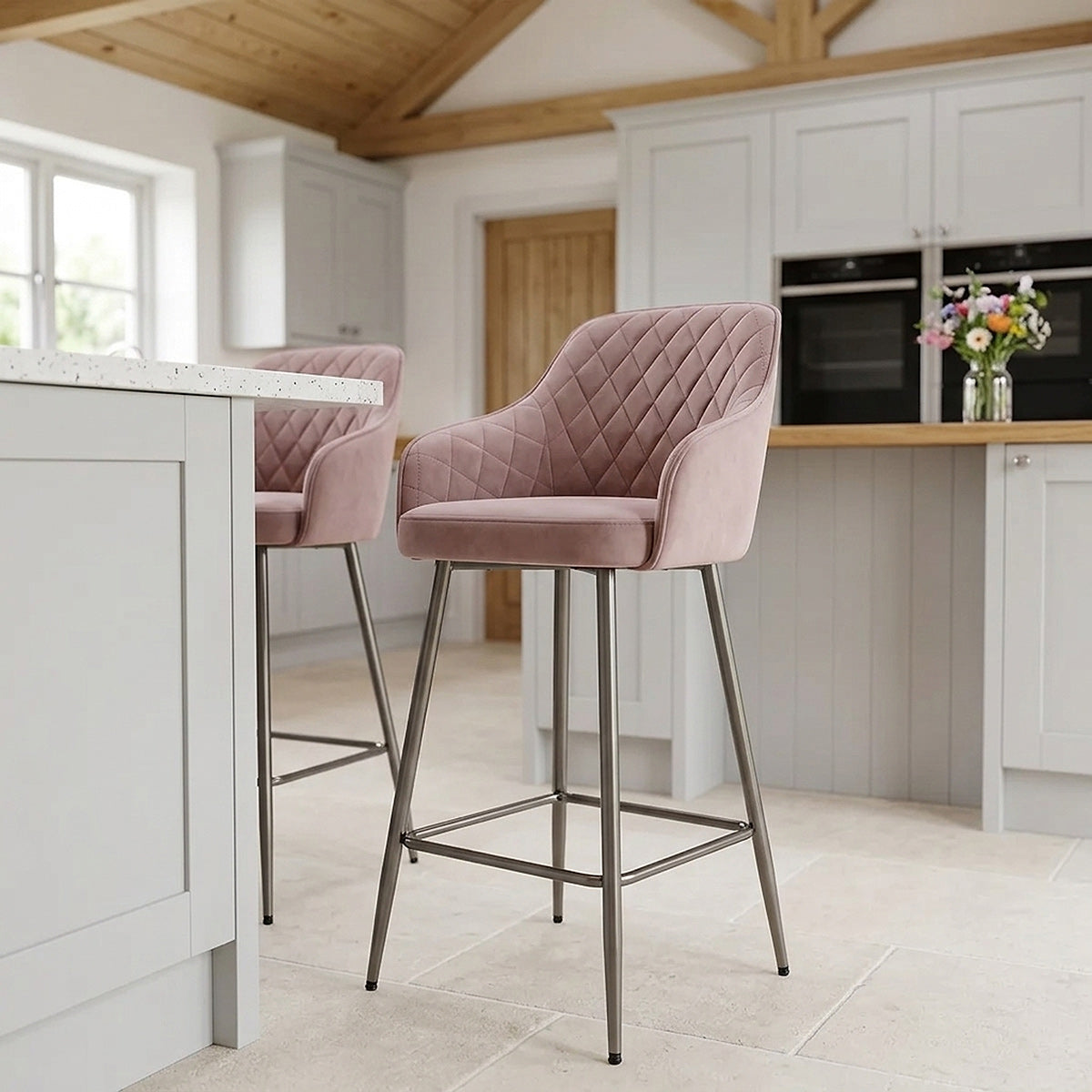 Sydney Bar Stool Pink Velvet