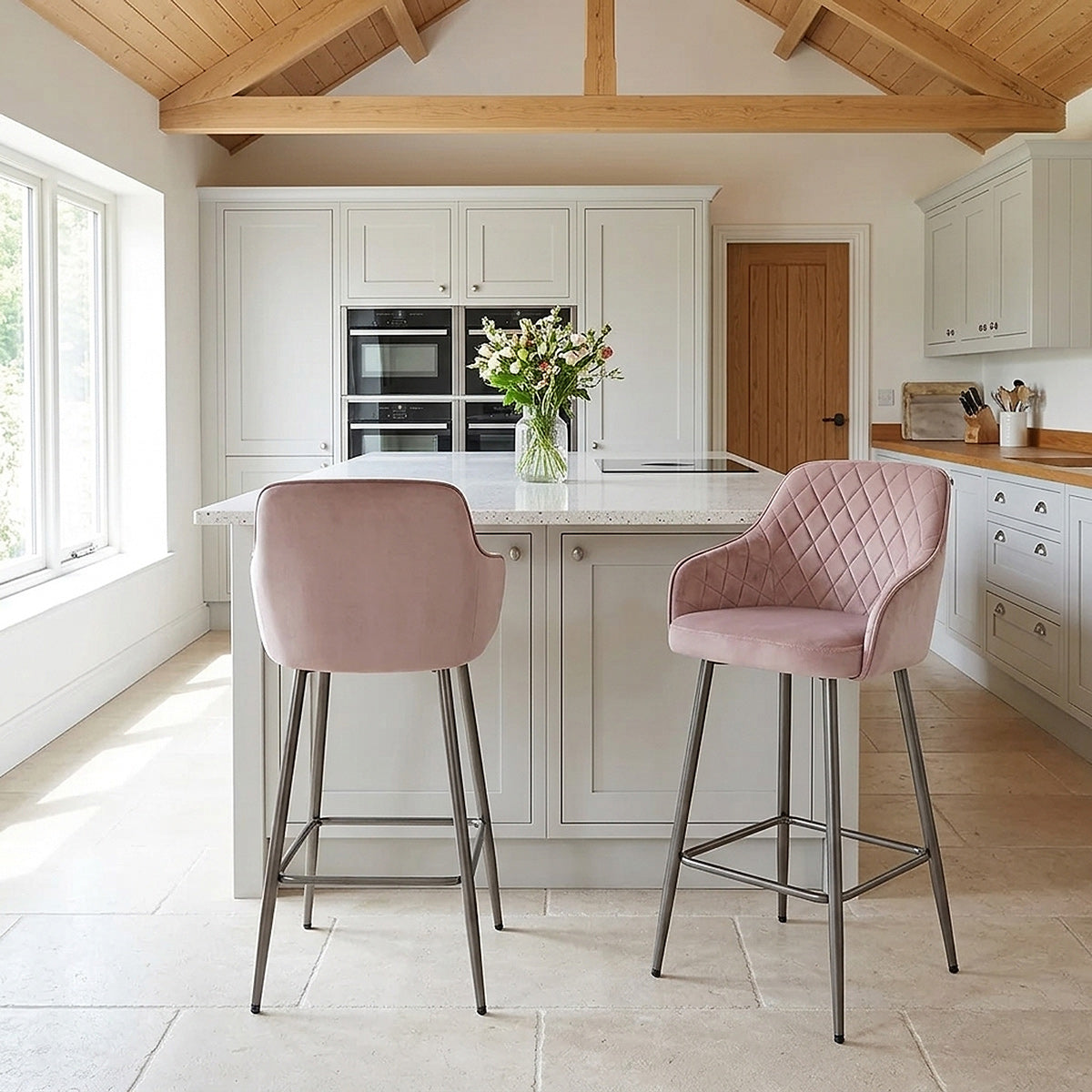 Sydney Bar Stool Pink Velvet