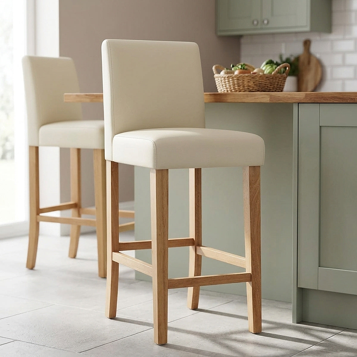 Tetbury Oak Bar Stool Cream Leather