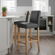 Tetbury Oak Bar Stool Grey Leather
