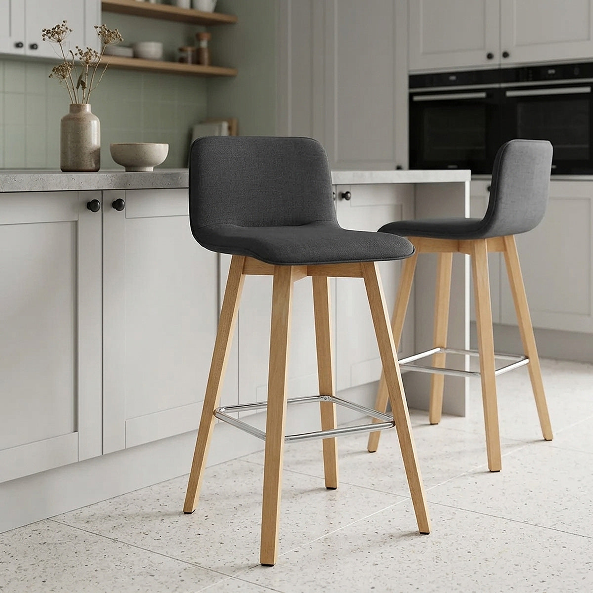 Tide Wooden Stool Black Fabric