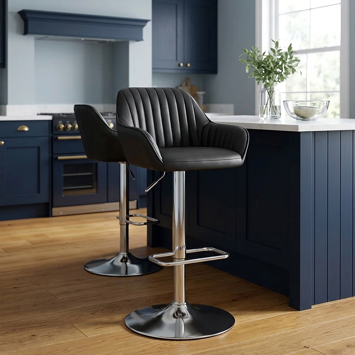 Tokyo Real Leather Brushed Stool Black