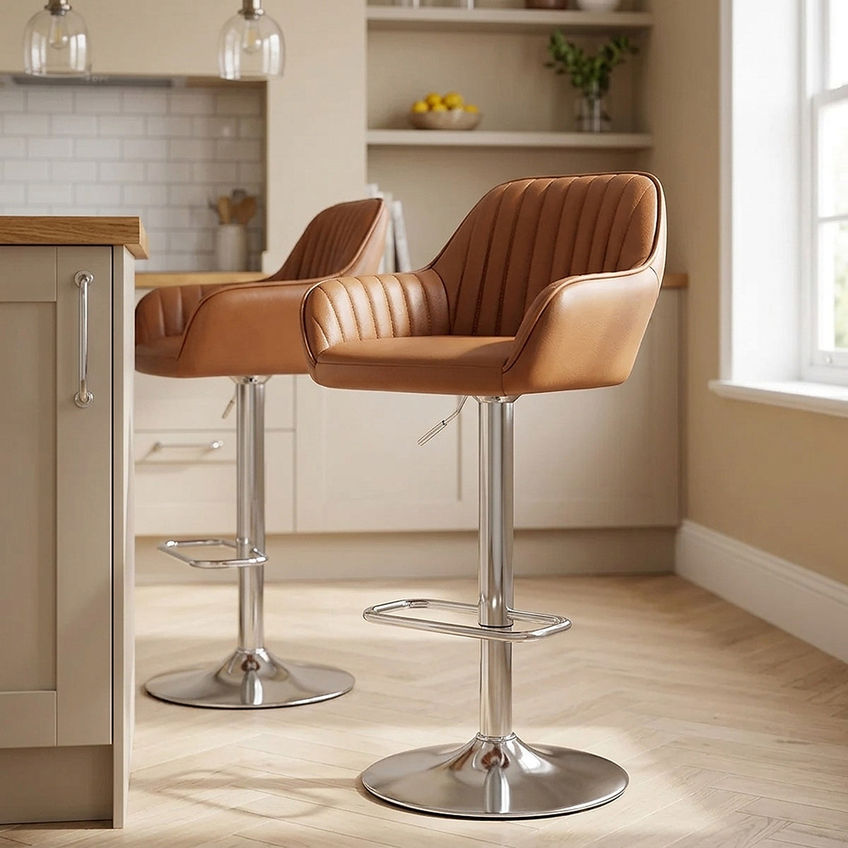 Tokyo Real Leather Brushed Stool Brown