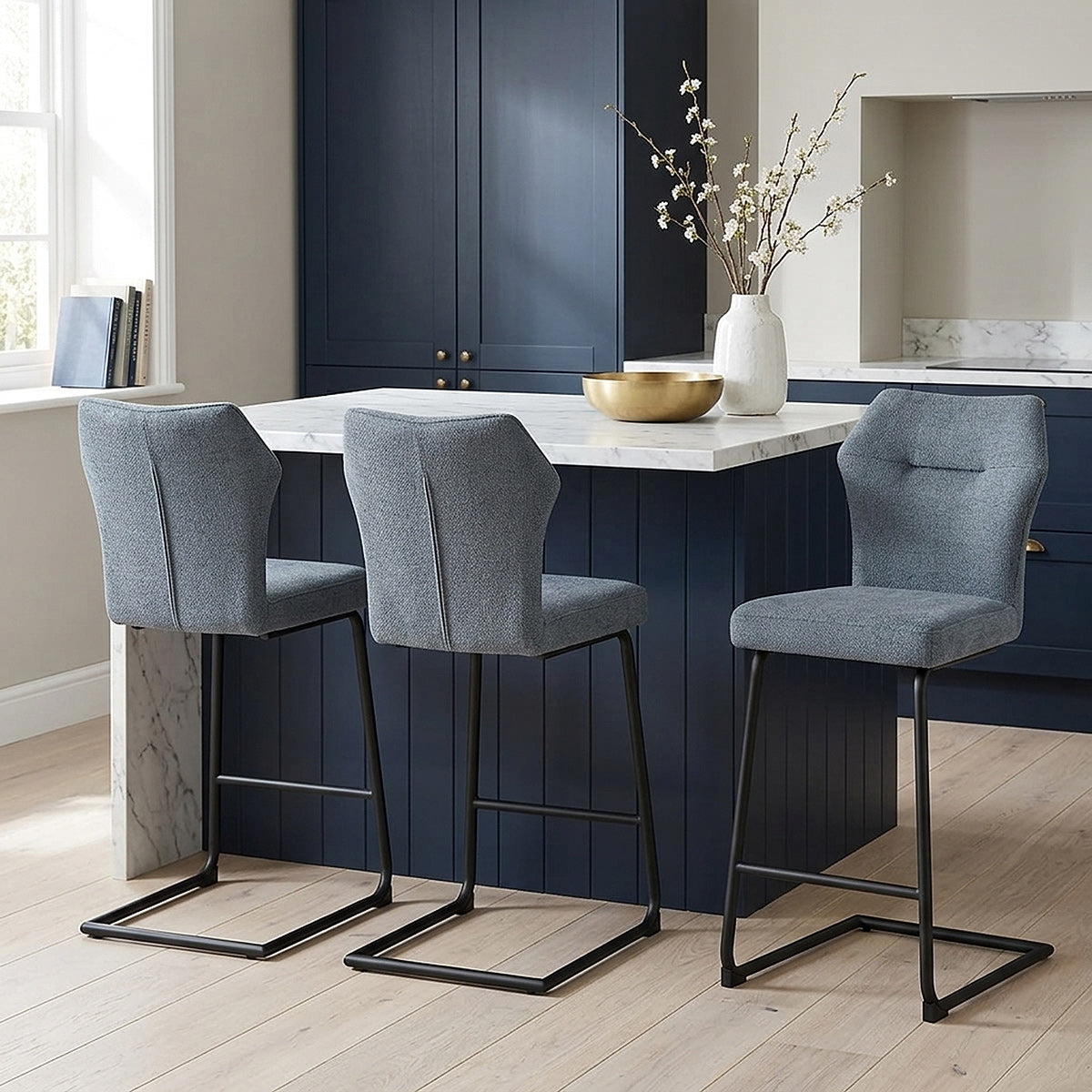 Troy Bar Stool Blue Fabric