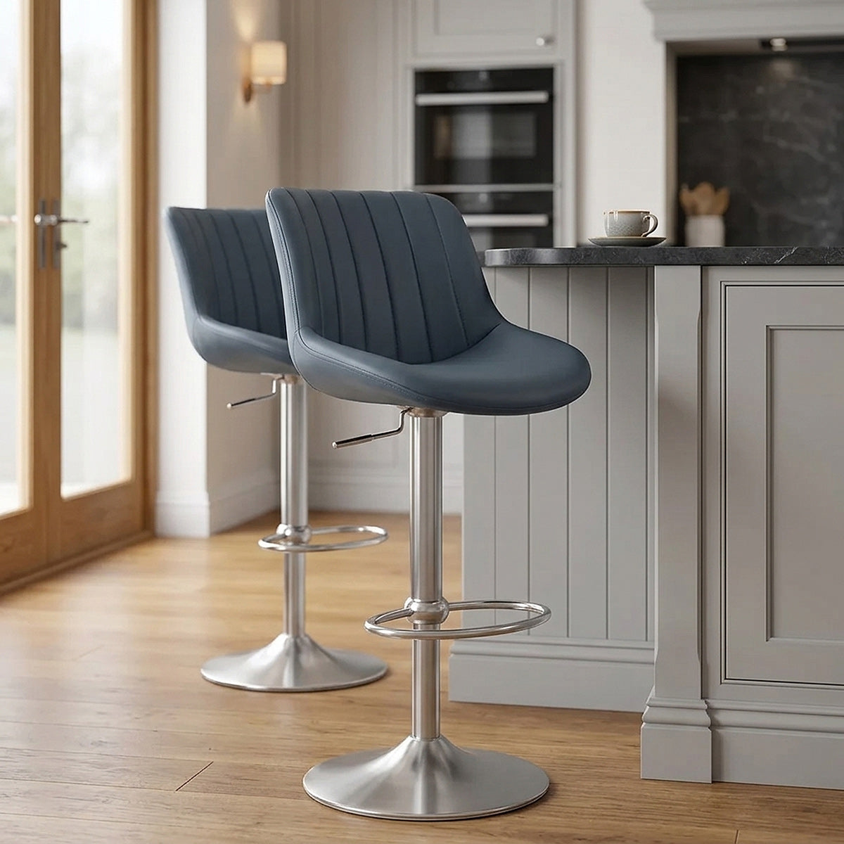 Versailles Real Leather Stool Navy Blue