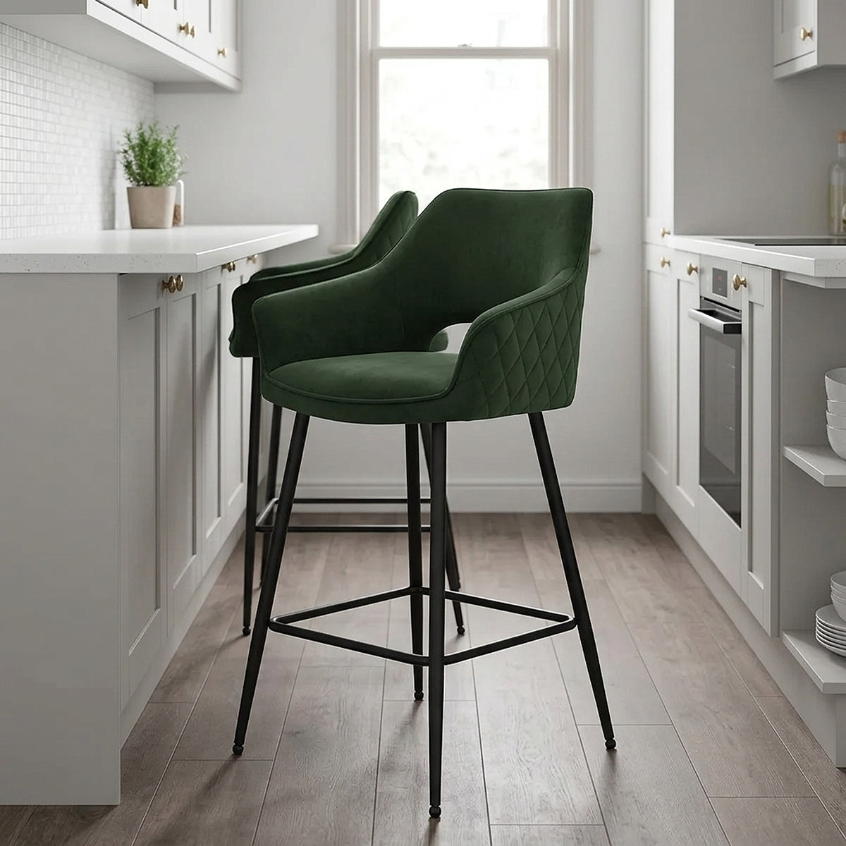 Viola Bar Stool Green Velvet